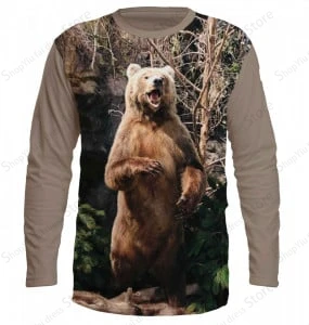 الدب خنزير الصيد الحيوان ثلاثية الأبعاد طباعة كم طويل تي شيرت الرجال النساء موضة التي شيرت كامو التمويه القمم تيز ملابس رياضية في الهواء الطلق التي شيرت