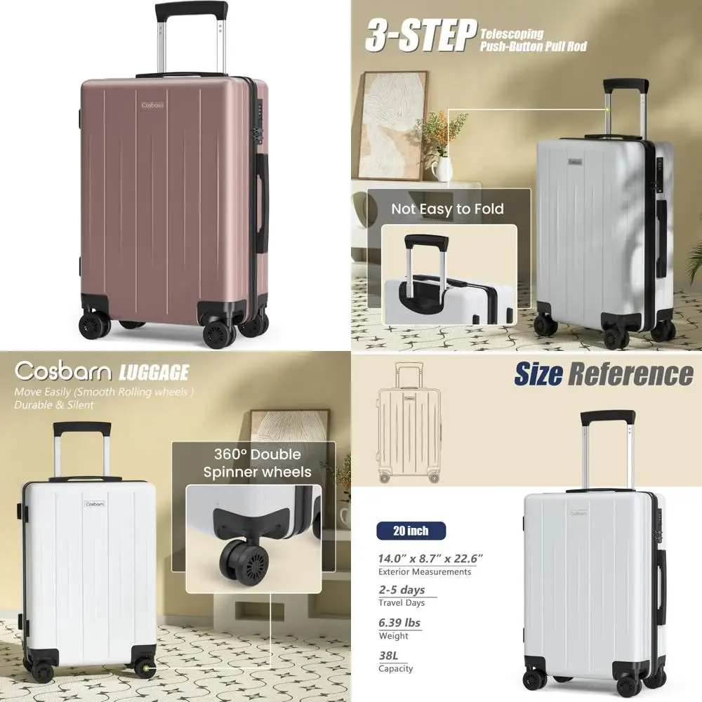 

Легкий 20-дюймовый чемодан из АБС-пластика с твердым корпусом, ручная кладь, одобренная авиакомпанией и просторным интерфейсом для путешествий