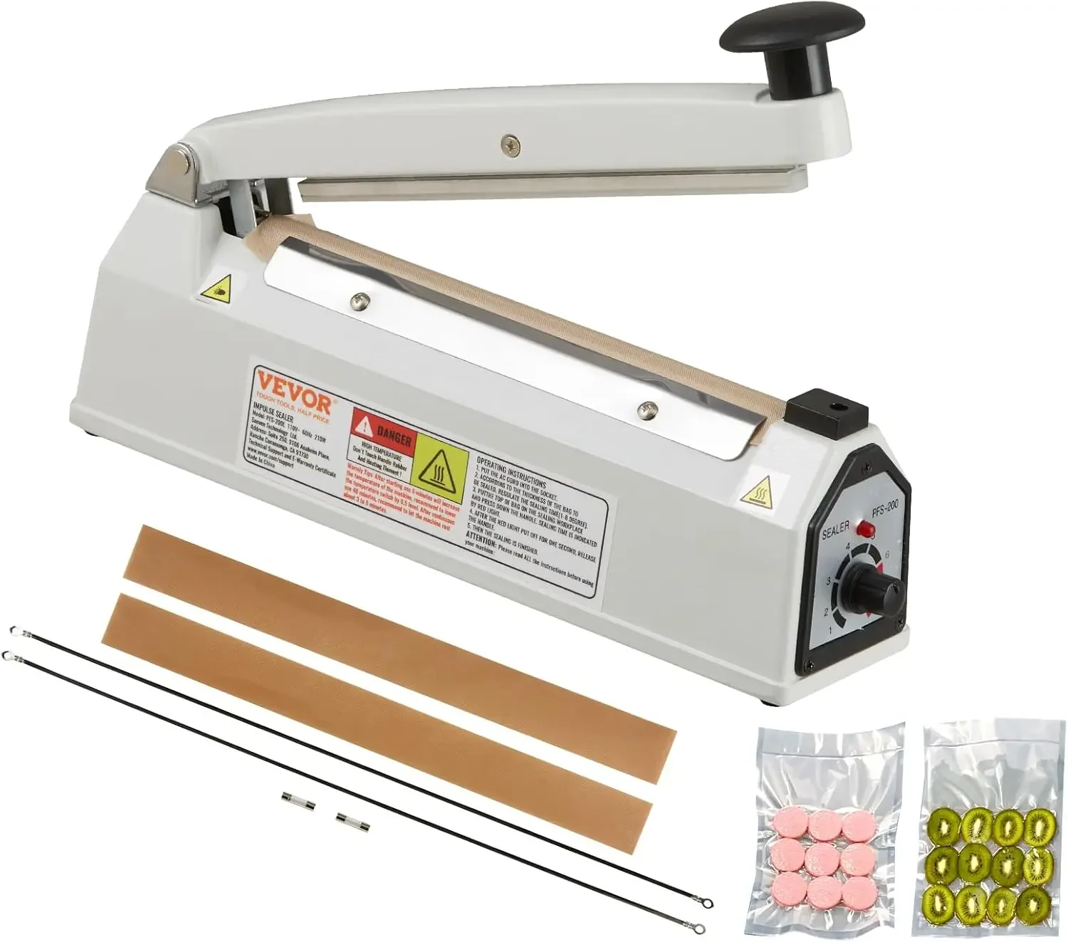 Impulse Sealer 8 inch, Manual Heat Sealing Machine with Adjustable Heating Mode, Aluminum Shrink Wrap Bag Sealers