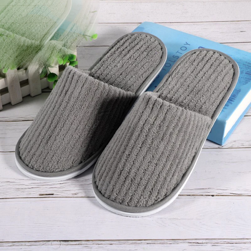 

1 Pair/Set Non-Slip Travel Hotel Slippers Winter Warm Home Indoor Guest Slippers High Quality Disposable Closed Toe Slippers