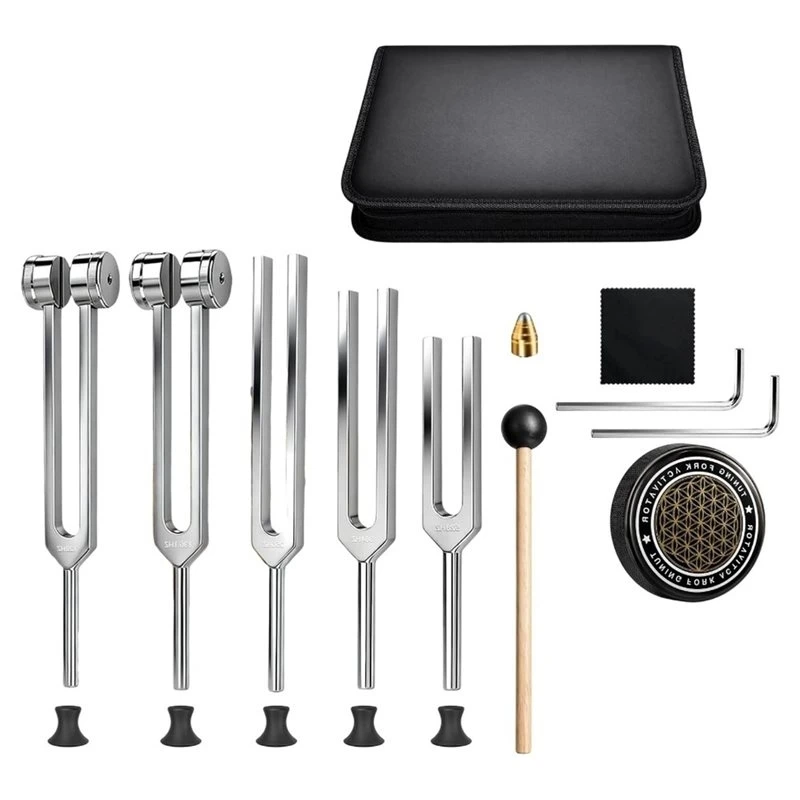 Multi For Healing Set, 5 In 1 Tuning Forks With 128Hz, 136.1Hz, 256Hz, 384Hz, 528Hz Sound Therapy Kit, Includes Activator& Case