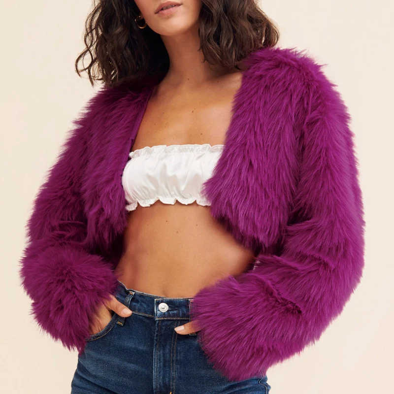 Fashion New Women's Short Faux Fur Coat Solid Color Sexy Evening Party Warm Winter Jacket Woman Clothing