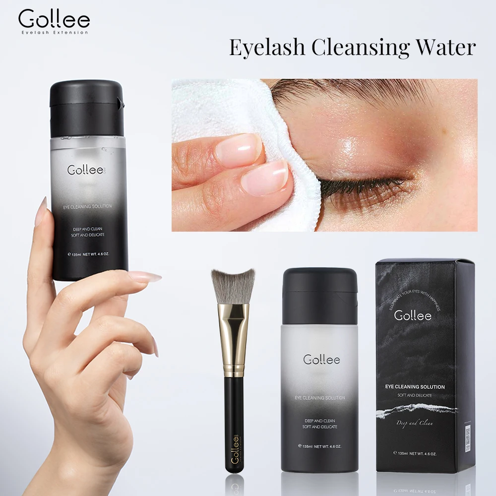 Gollee 135ml Clean Eyelash and Eye Skin Before and After Grafting Eyelashes Deep Cleaning Water Gentle Remove Dirt Lash Makeup