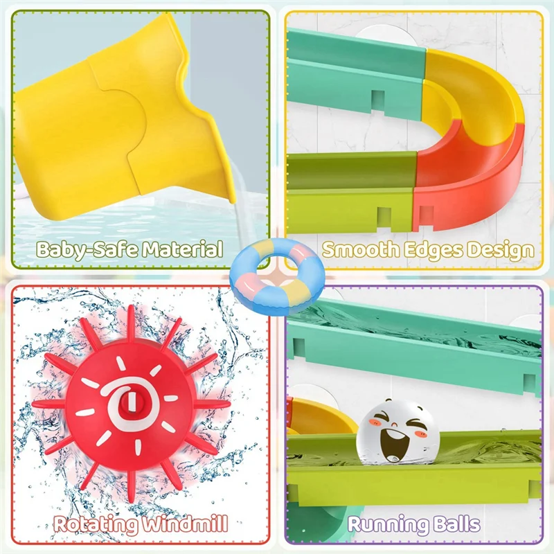 AS96-Set Mandi Seluncuran Air Dinosaurus untuk Balita, Jalur DIY dengan Bola untuk Kesenangan Bak Mandi, Hadiah Ideal untuk Anak Laki-laki dan Perempuan,