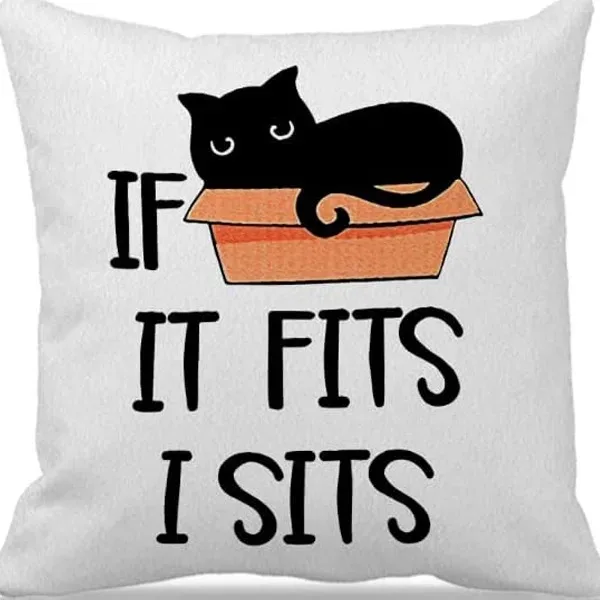 

1pc Funny Black Cat Cushion Cover If It Fits I Sits Saying Peach Skin Throw Pillow Case For Sofa Living Room Home Decoration