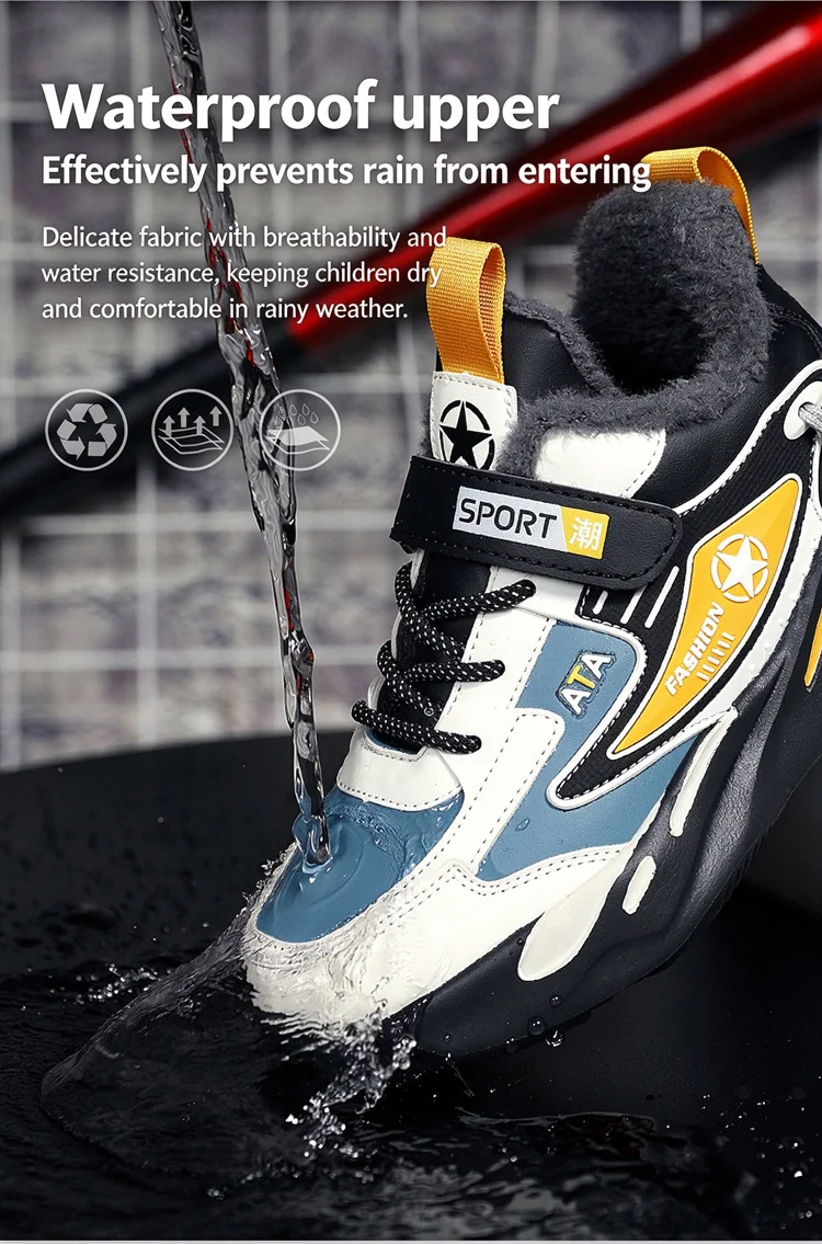 Leichte, mit Fleece gefütterte Winter-Sneaker für Kinder, Jungen und Mädchen, warme, rutschfeste Freizeitschuhe für den Außenbereich, bequeme Sportschuhe für Kinder. – Detail 6