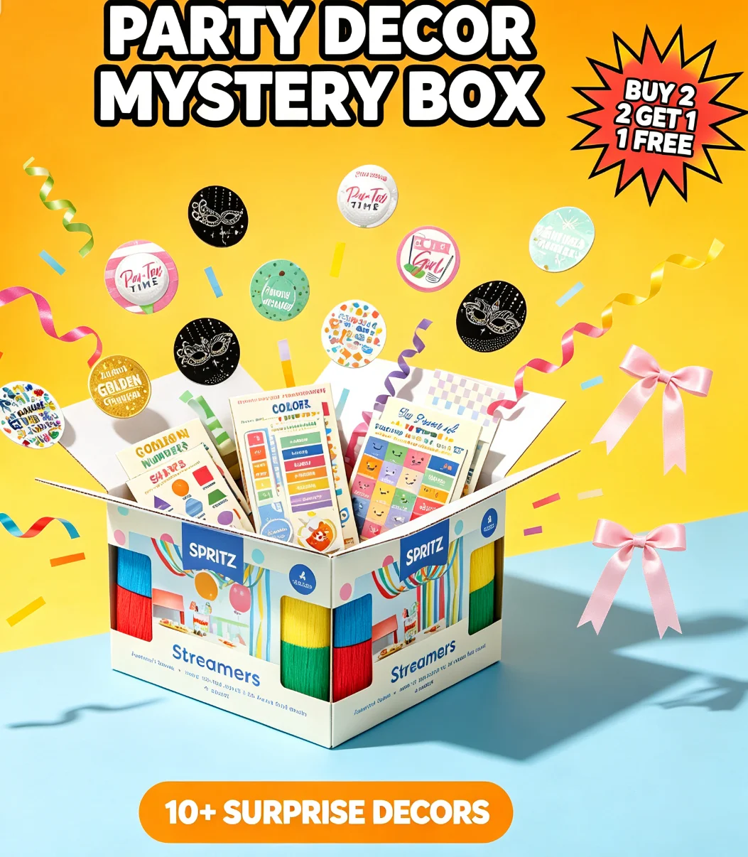 All Occasion Party Decor Mystery Blind Box, Random Theme Giant Circle Confetti Dot Stickers, Color Crepe Paper Streamers, Kids Educational Learning Posters, Satin Pre-Tied Bows, Birthday Graduation Classroom Lucky Surprise Gift Box, Random Style