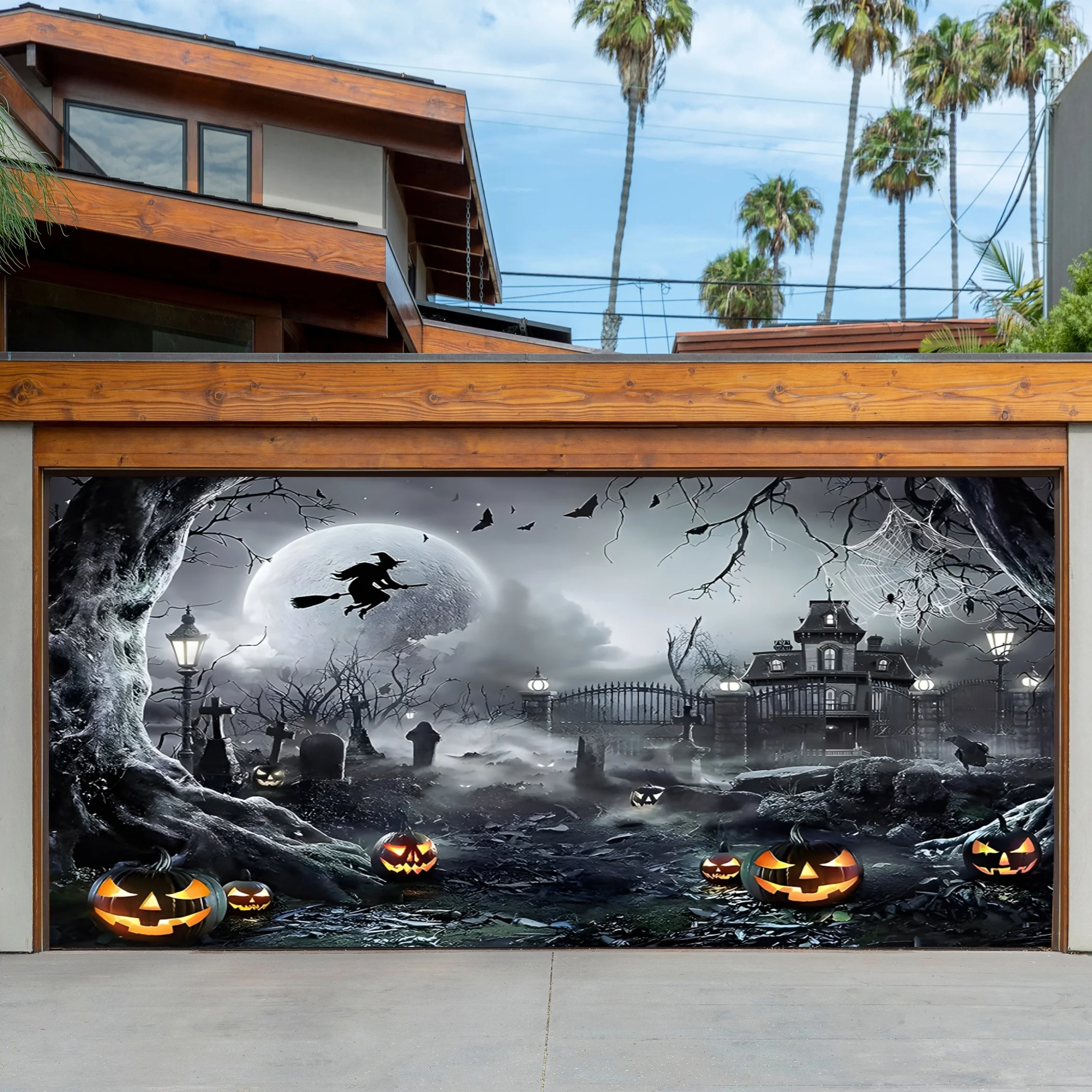 Tapestry Wall Wall Tapestry Large Halloween Pumpkin Castle & Bat Outdoor Garage Door Tapestry - 18ft x 9ft polyester pendant for