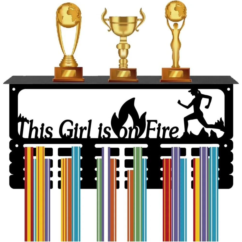 Medal Holder Trophy Shelf Display with Shelf Stand Sports 4 Rows Wall Mount Hold 70+ Medals for Gymnastics