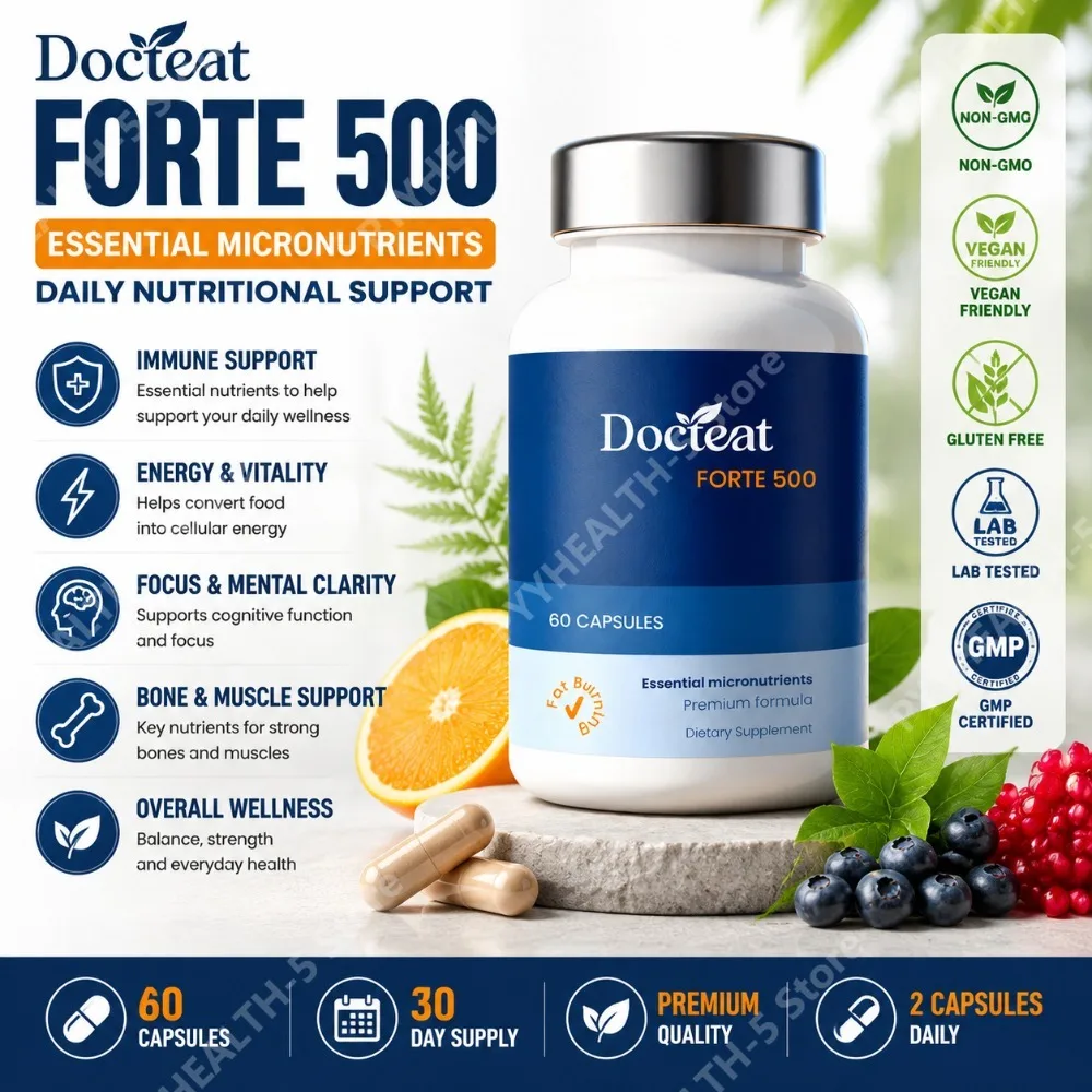 Docteat Dietary Supplement Capsules Forte 500 60 Capsules 30 Servings Easy-to-take Ginkgo Biloba Green Tea Cocoa Metabolism