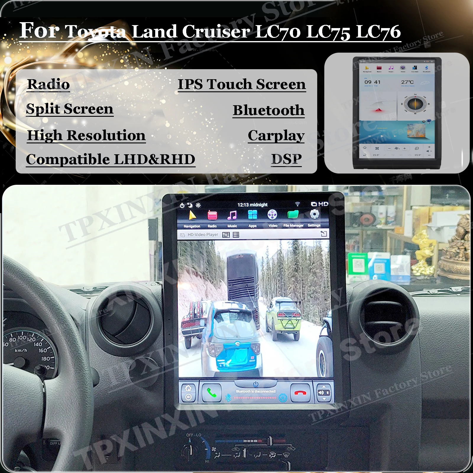 8G+256GB Android 11 Tesl- Screen Radio Receiver For Toyota Land Cruiser LC70 LC75 LC76 GPS Navigation Video Audio IPS Head Unit