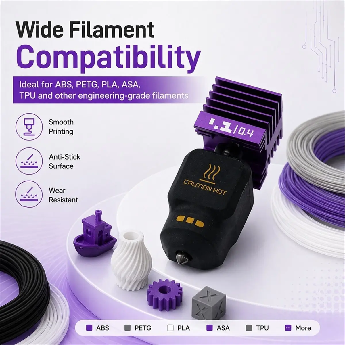 Hotend for A1 X2D A2L A1 H2C P2S H2D H2S 0.4mm Nozzle Upgrade Anti-Stick Filemant High Hardness Hotend