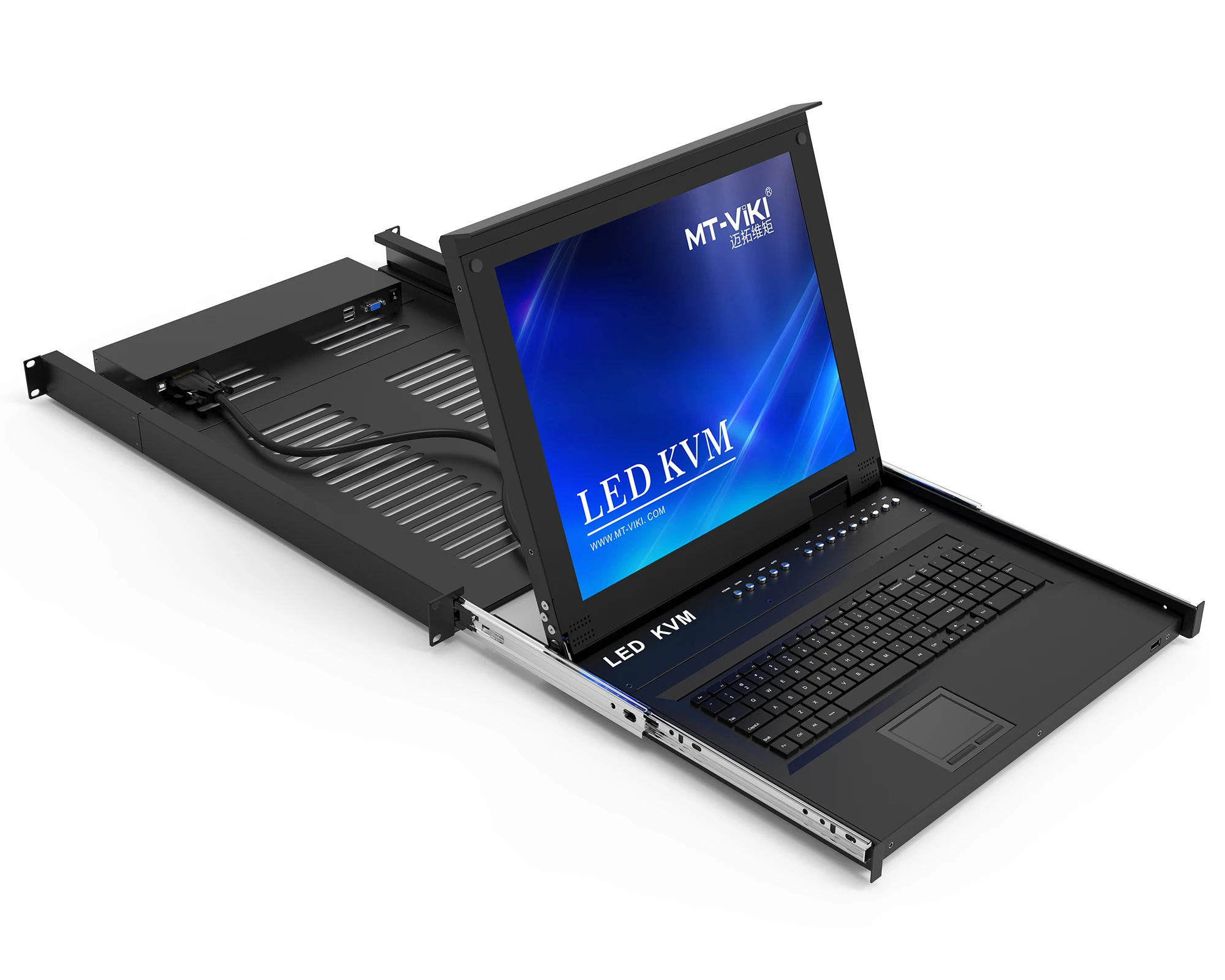17-Inch LCD KVM Console 8-Port, USB VGA Switch Drawer with 8 2in1 Cables for 1U Server Rack
