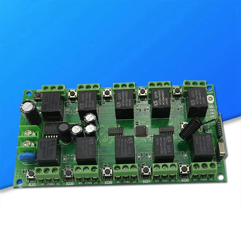 433MHZ 12V 10 CH Wireless Remote Control Switch Module For LED Lamps, Access Control, Garage Doors