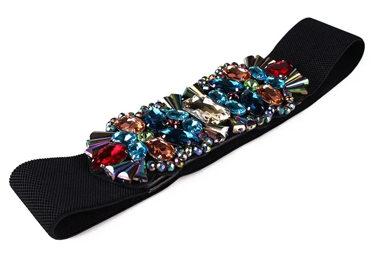 Brand White Rhinestone Waist Belt For Women Ladies Elastic Waist Band Colorful Crystal Bead Corset Strap Dress Belt Accessories