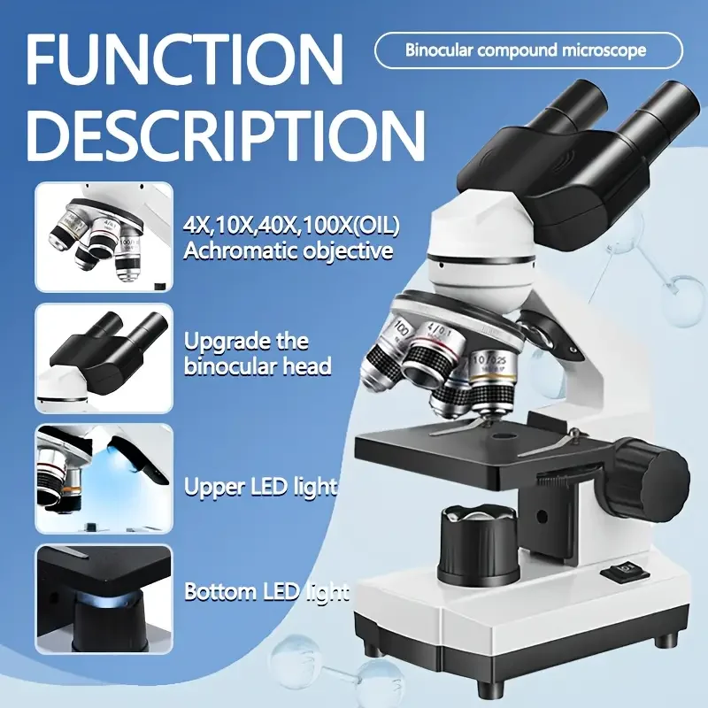 Binocular Microscope 40X‑2500X HD Inspection Laboratory Optical Microscope Tool Set For Schools&Home&Scientific Research