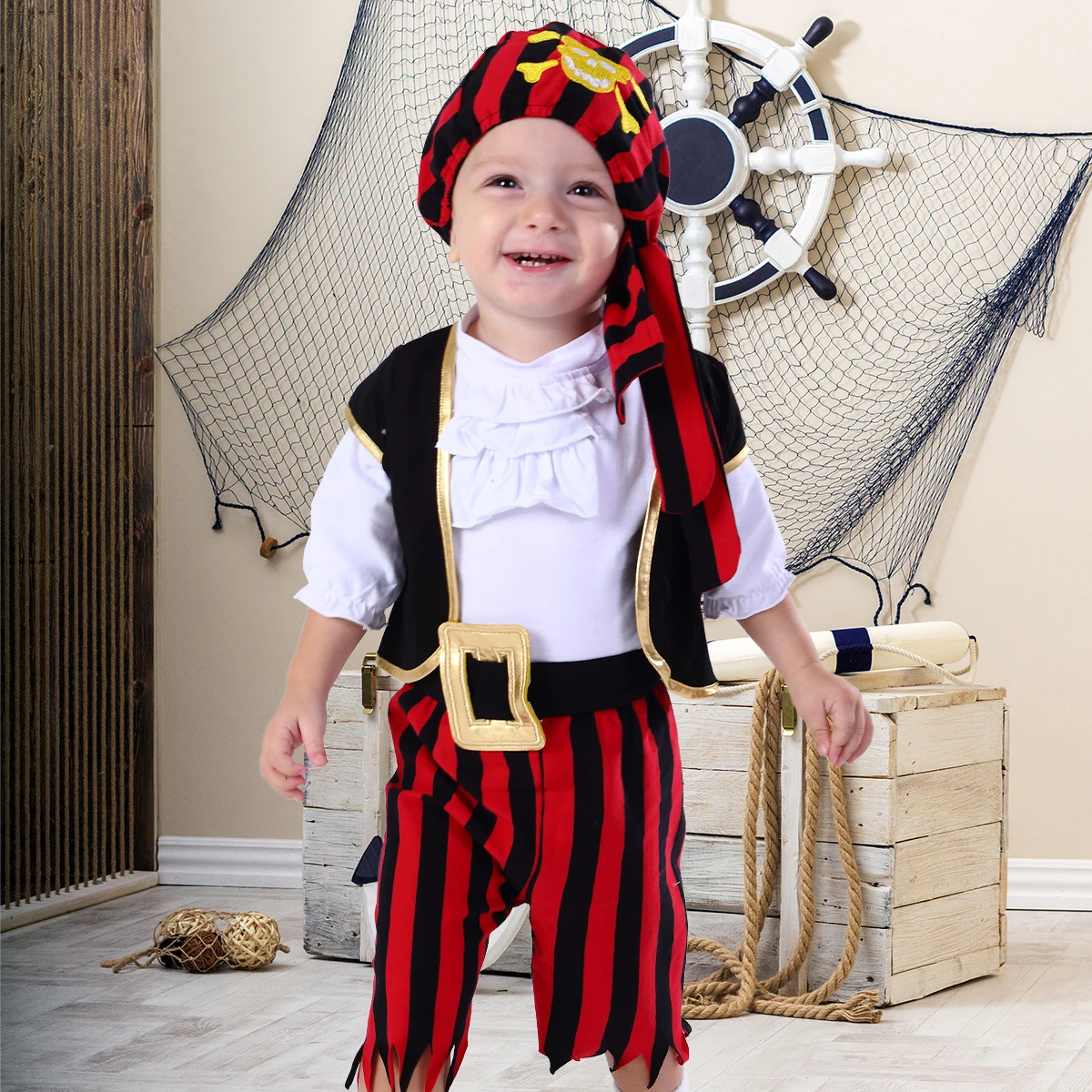 Baby Boys Pirate Costume Romper Infant Captain Cosplay Jumpsuit Newborn Carnival Outfit New Year Playsuit For Bebe Ropa Clothes