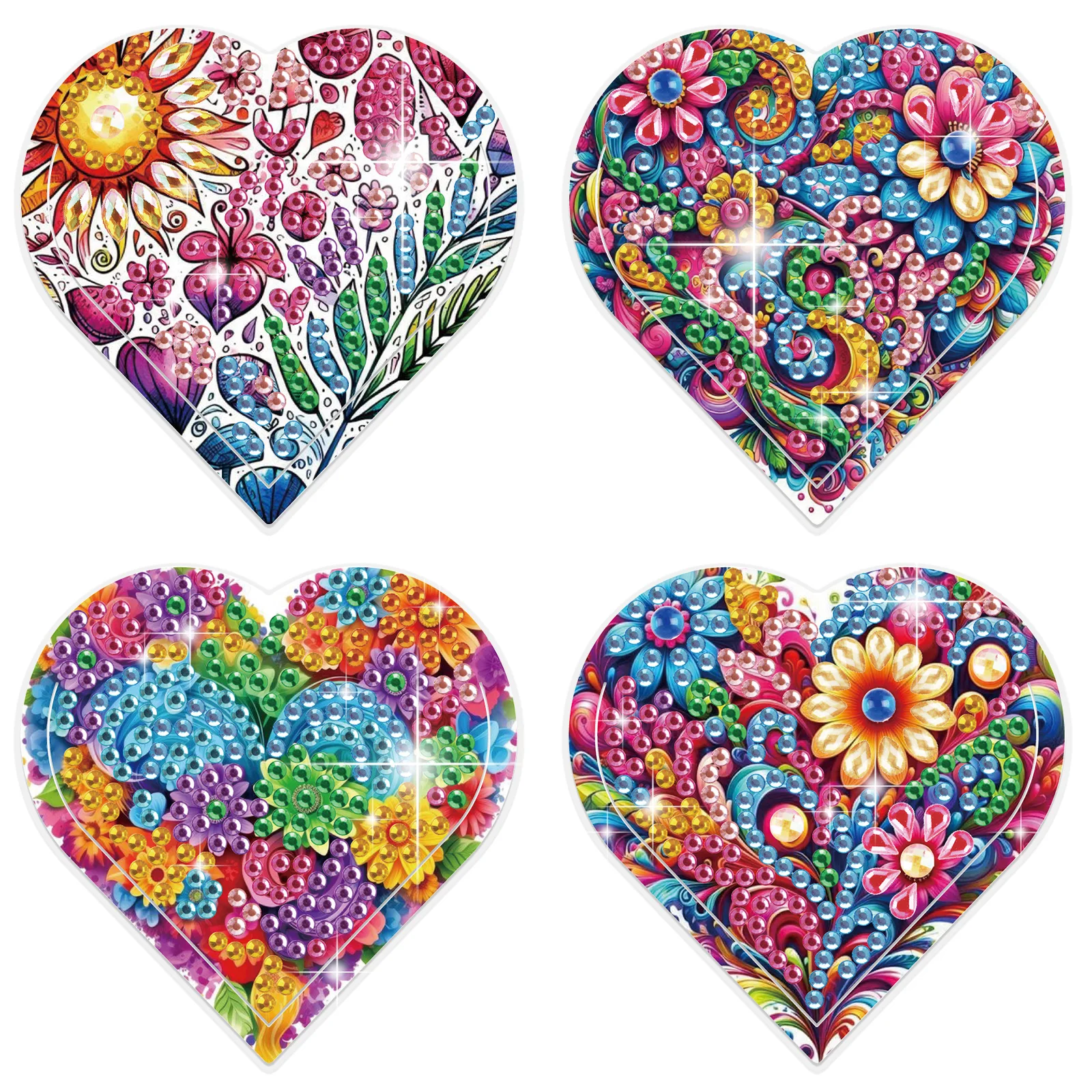 4PCS Diamond Painting Heart Shaped Bookmarks Kits,Colorful Flowers Diamond Craft Special Shaped Diamonds Bookmarks Handmade Gift