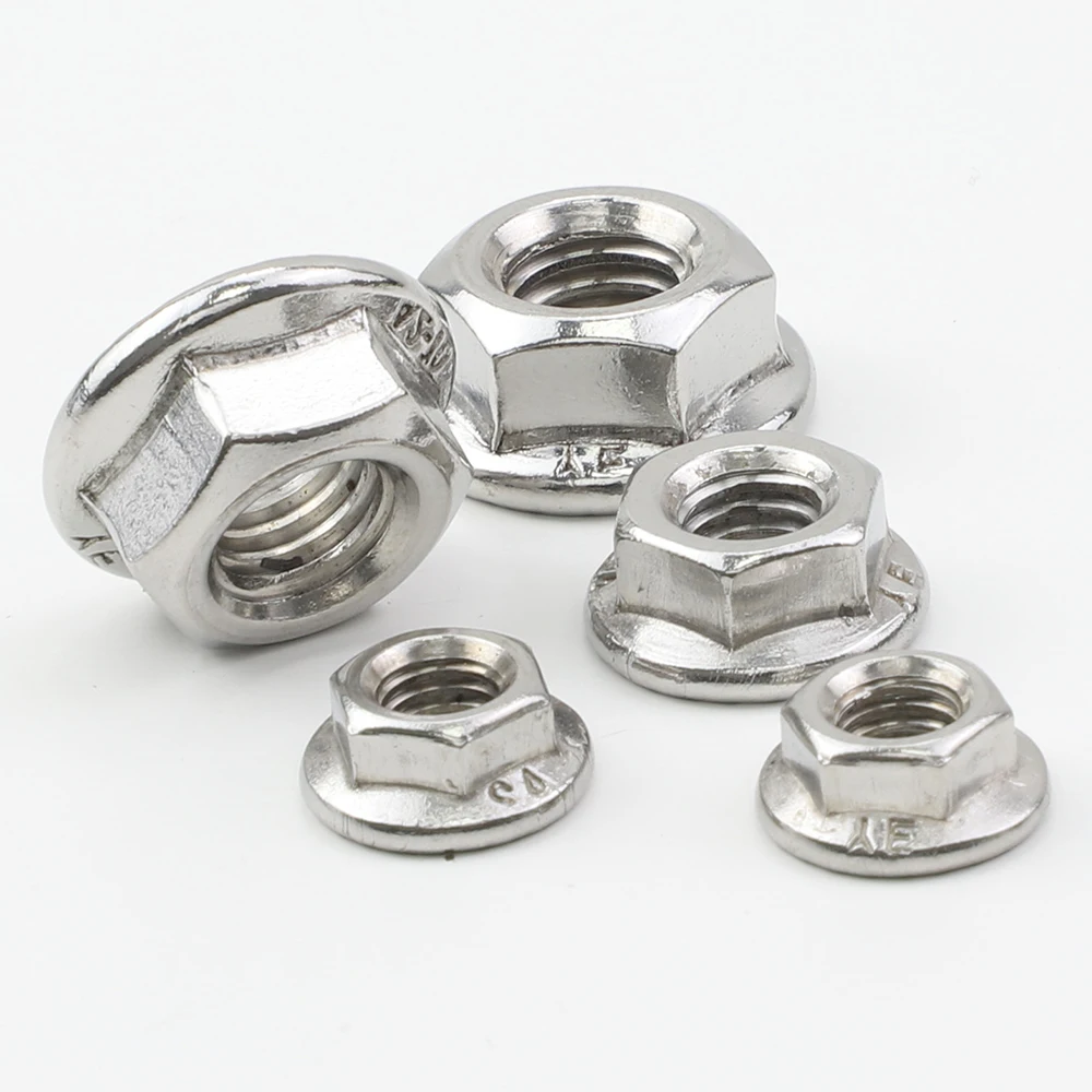 Left Thread Hexagon Flange Nuts 304 Stainless Steel M4 M5 M6 M8 M10M12 Hex Reverse Head Serrated Spinlock Flange Insert Lock Nut