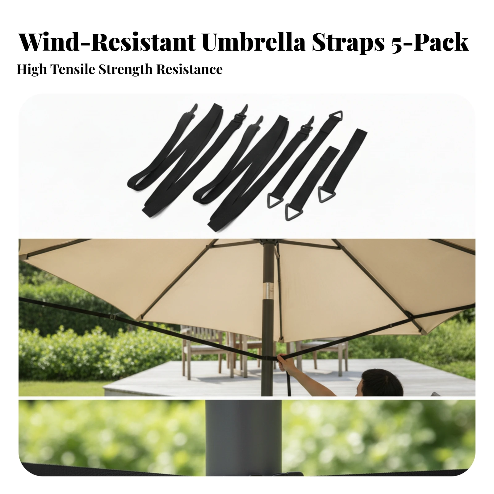 5 Pieces Umbrella Fixing Strap Stable Umbrella Wind Stabilizer Strap Heavy-Duty Tear-Resistant for Garden, Balcony
