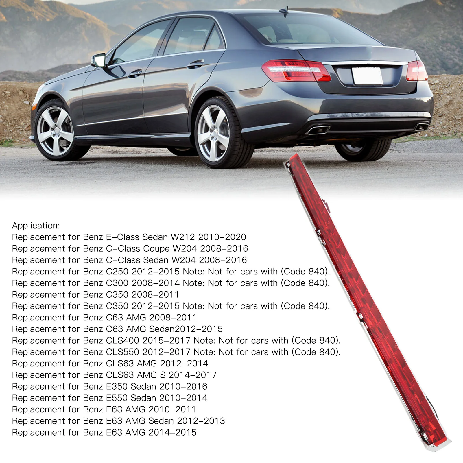 

A2048200056 Bright Light Car High Brake Light Clear Vision Practical Long Strip Easy Clean for Vehicle