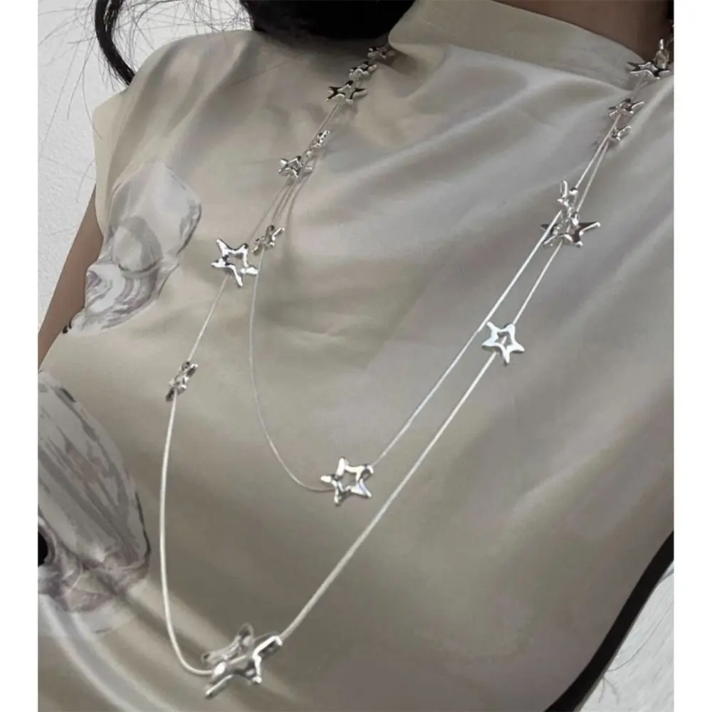 نجمة خماسية سلسلة طويلة قلادة بسيطة معدنية الخماسية سترة الصلب سلسلة مجوهرات للنساء الفتيات #2