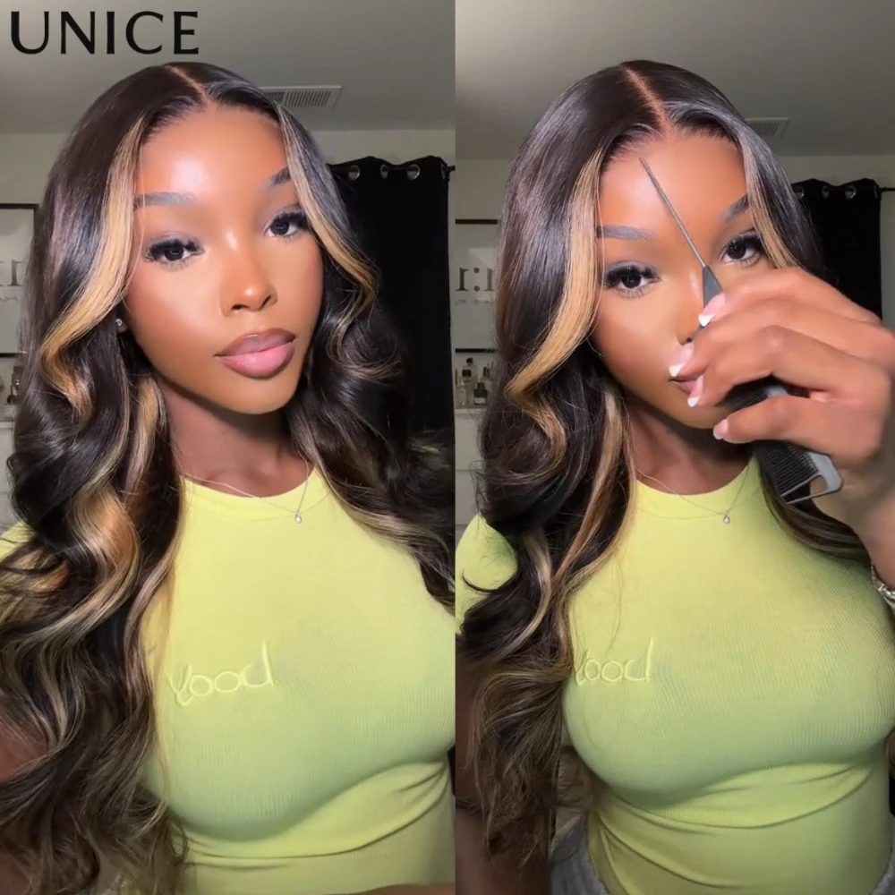 

UNice Pre Everything 7x5 Wear Go Glueless парик блонд с изюминкой кружевной парик объемная волна человеческие волосы кружевной передний парик предварительно отстриженный отбеленный парик