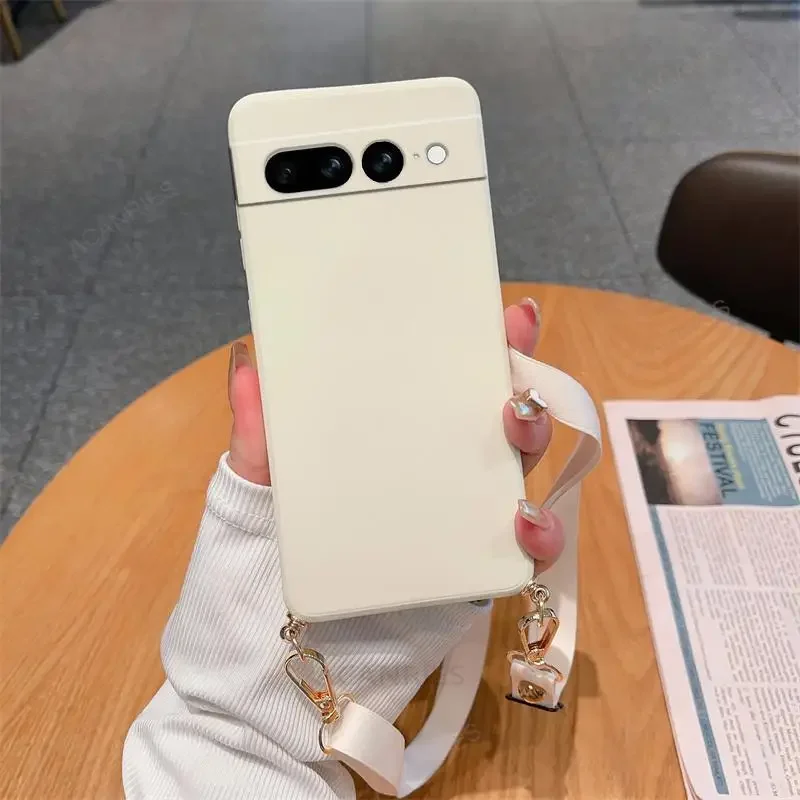Necklace Strap Cord Crossbody Lanyard Liquid Silicone Case For Google Pixel 8 7 6 Pro 7A 6A Back Cover On Pixel7 Pixel6 A 7pro
