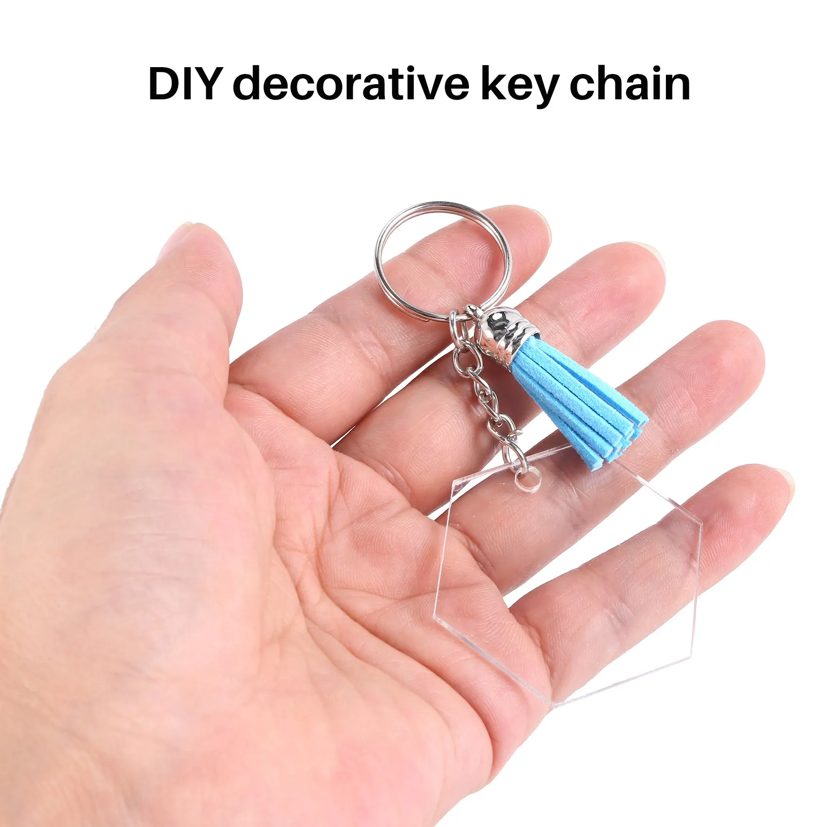

AA41T 72Pcs Acrylic Transparent Discs Hexagon Keychain Blanks Charms and Tassel Pendants Keyring with Chain for DIY Crafts