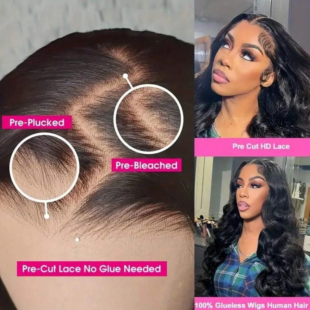 42 Inch 200% Density Body Wave Lace Front Wig Human Hair HD Lace Frontal 13x4 Pre Plucked With Baby Hair For Women Natural Black image 4