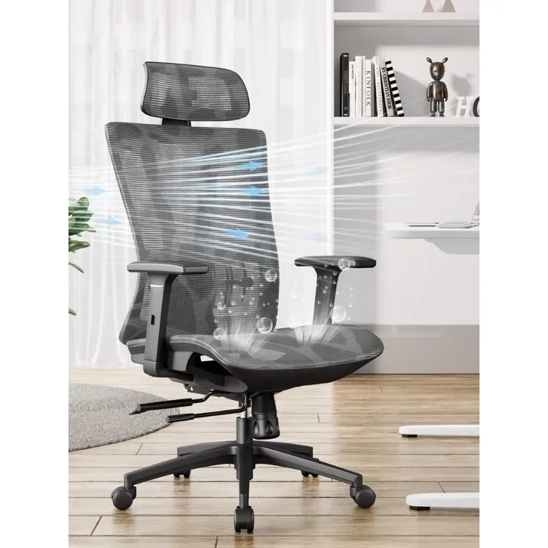 Silla de oficina de malla transpirable con reposabrazos ajustables y función de inclinación, ideal para largas horas de trabajo