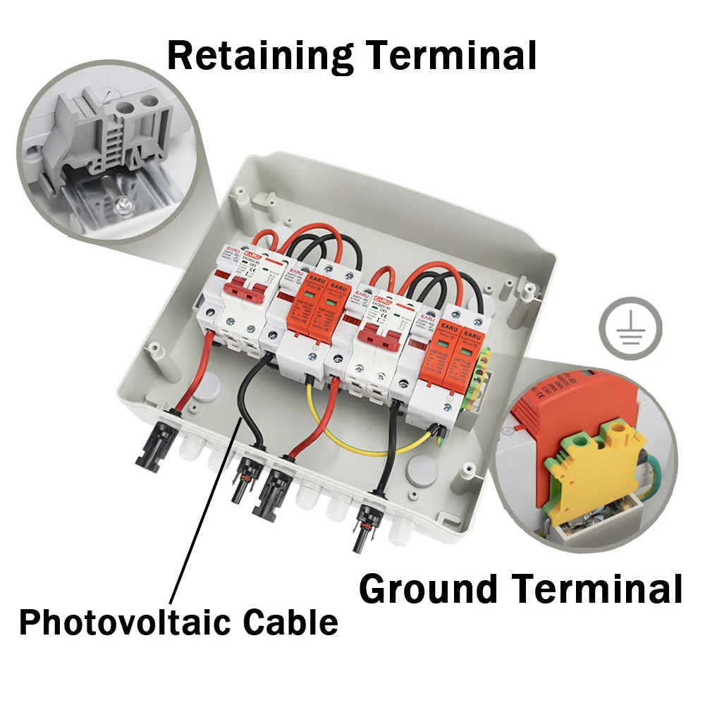 Solar Photovoltaic PV Combiner Box With Lightning Protection 2 Input 2 Out DC 500V 15A Fuse MCB SPD HT Waterproof Box IP65 12Way