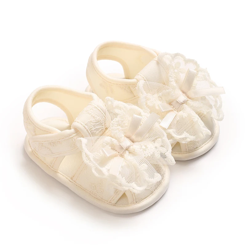 Apricot Summer girl baby sandals 0-1 year old baby walking shoes sweet princess shoes breathable toe wrap non slip soft sole