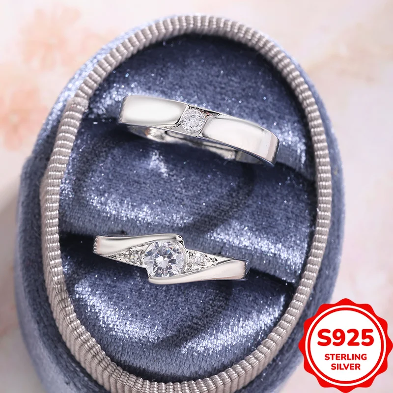 

Exquisite and Elegant Genuine S925 Silver Cross-wound Micro-paved Round Zircon Engagement and Proposal Couple Ring