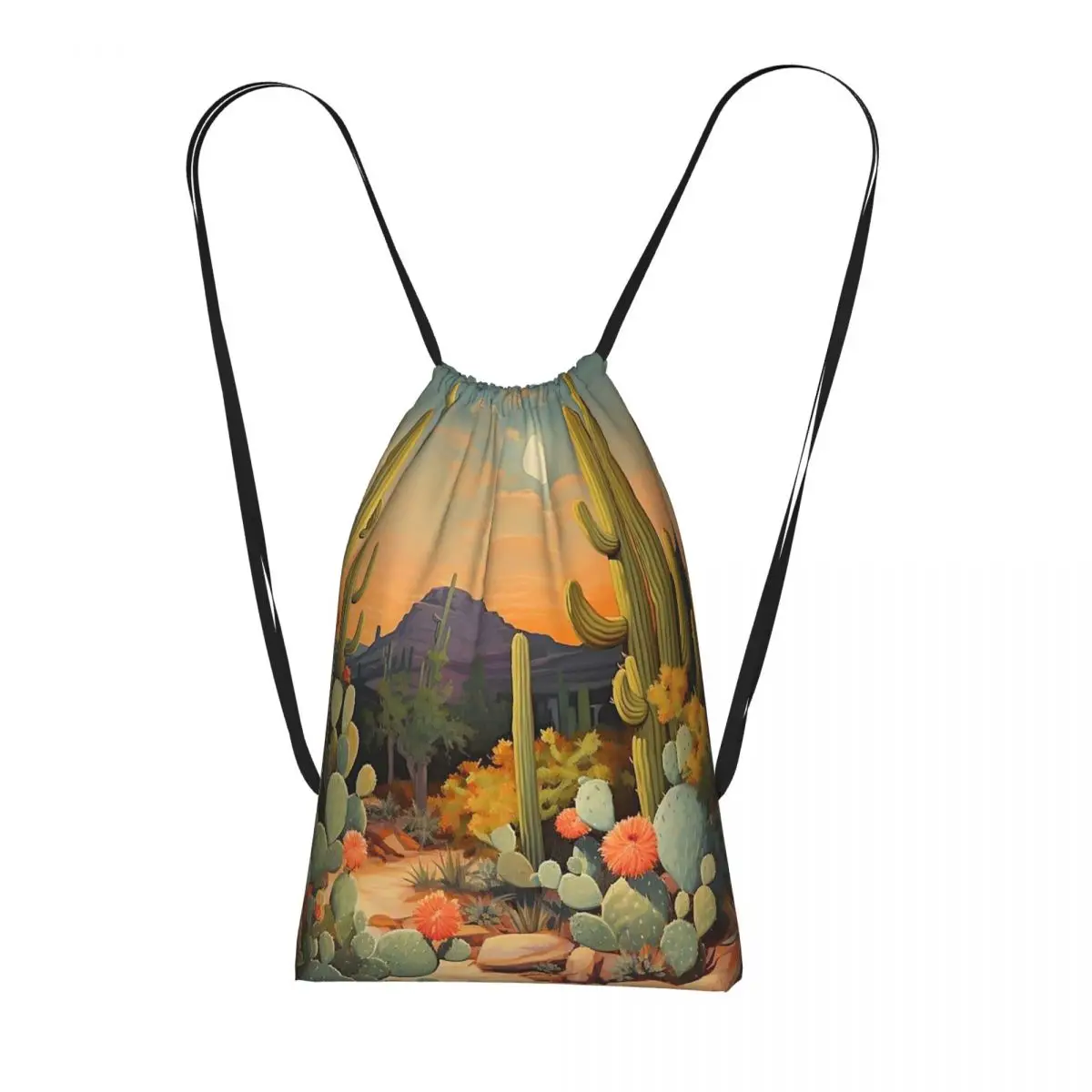 

Desert With Cacti And Rock Formation Backpacks Portable Drawstring Bundle Pocket Sports Bag Book Bags for Man Woman Students