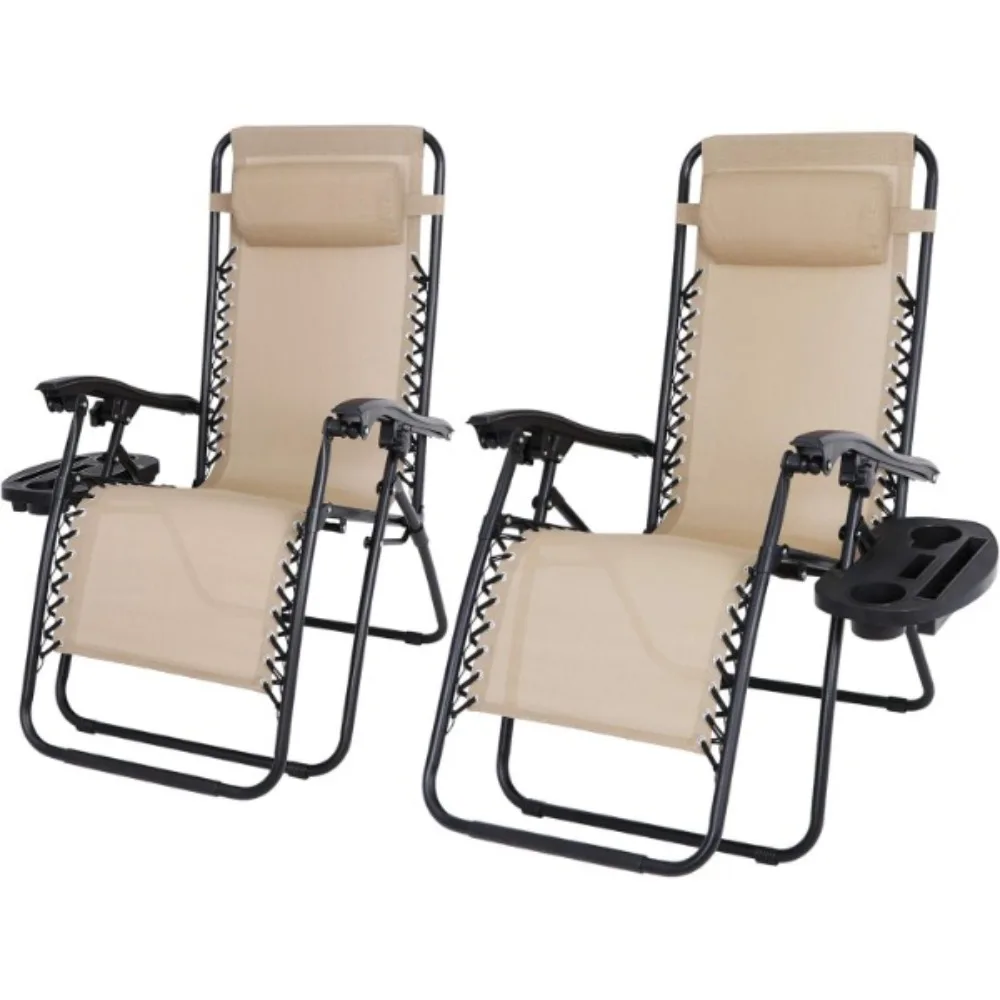 

Zero Gravity Lounge Chairs Set of 2 Adjustable Folding Recliners with Cup Holders and Headrest for Patio, Pool Deck Beach Yard