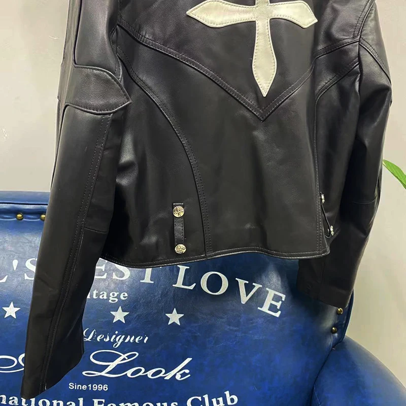 معطف نسائي رائع من الجلد ort Jaet مصنوع من الجلد الطبيعي لراكبي الدراجات النارية للربيع والخريف وصل حديثًا بقصة ضيقة وسحاب طويل