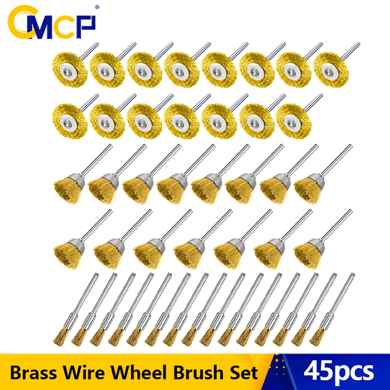 CMCP 45Pcs Brass Wire Wheels Cup Brushes Set Polishing Brush for Dremel Rotary Tools Mini Drill Metal Rust Removal