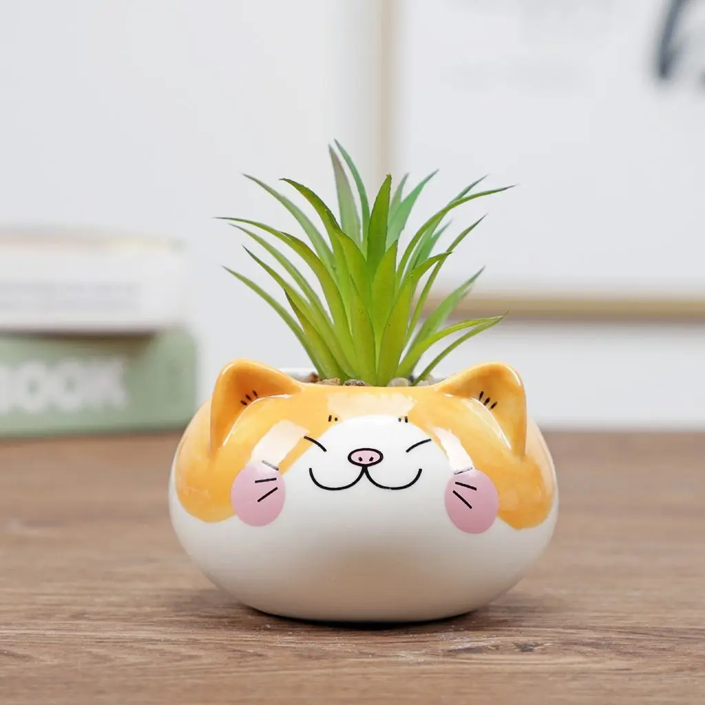 

1 pcs Cat Ceramics Ornament Cartoon Handmade Bonsai Accessories Garden Supplies Flowerpot Succulent Potted