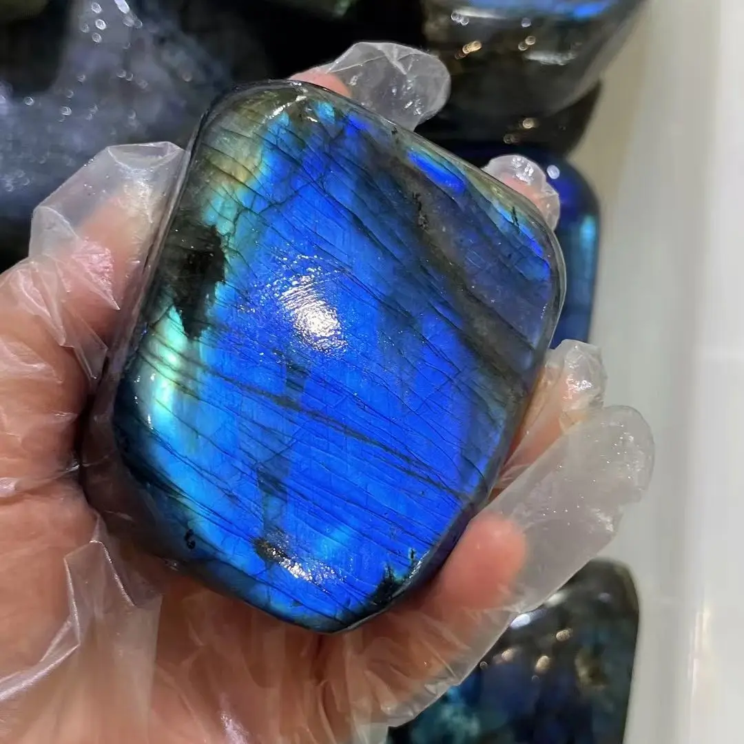 1PC Natural Crystal Quartz Polished Gemstone Labradorite Stone with Blue or Yellow Flashy Decor Stone Reiki Healing