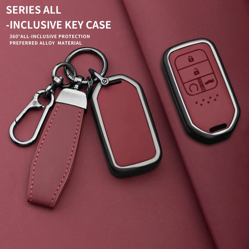 Zinc Alloy Leather Car Key Case Cover For Honda Odyssey Pilot Civic Jazz City Vezel HRV BR-V  high quality Car Key Accessories