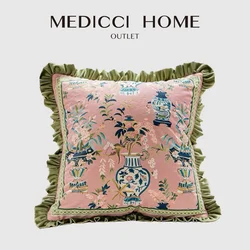 Medicci Home Art Of Flower Arrangement Decorative Pillowcase Euro Sham Classic Velvet Chintz Ruffle Cushion Cover For Sofa Couch