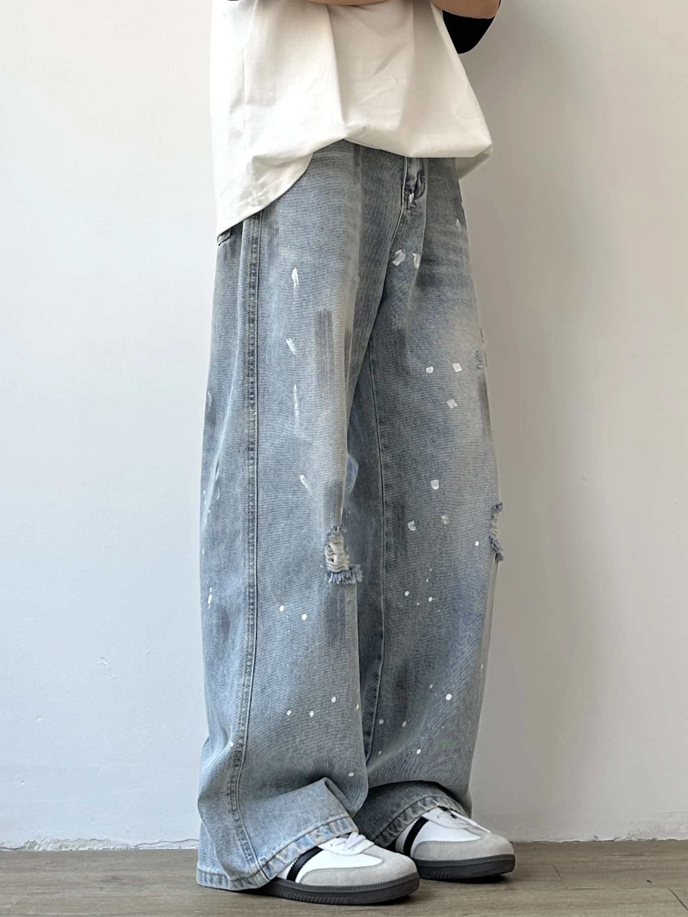 

Джинсы Joyzone в американском ретро-стиле с эффектом потертости, мужские летние свободные прямые повседневные универсальные светлые длинные брюки