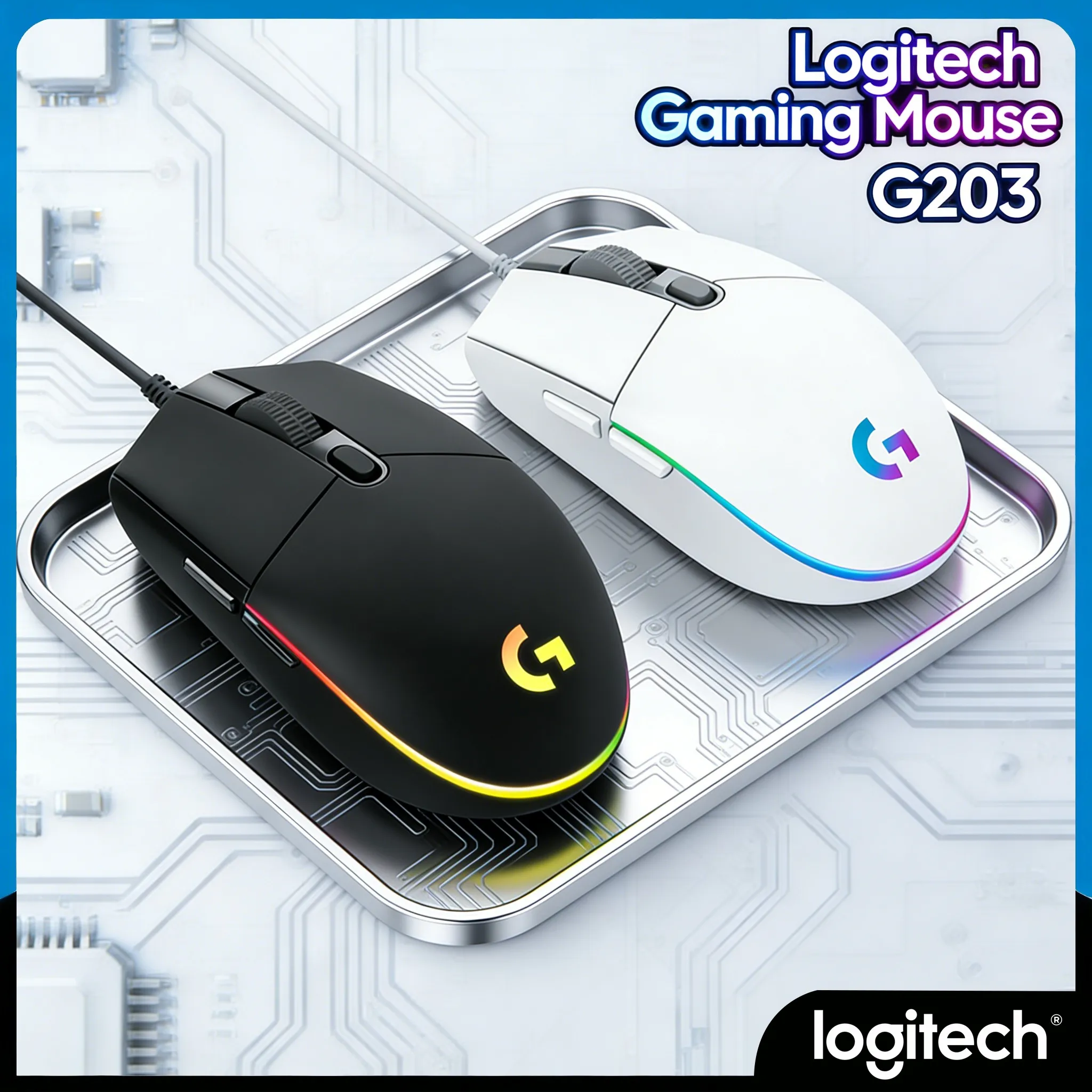 

Мышь G203 LIGHTSYNC RGB с эргономичным дизайном для игр и офиса