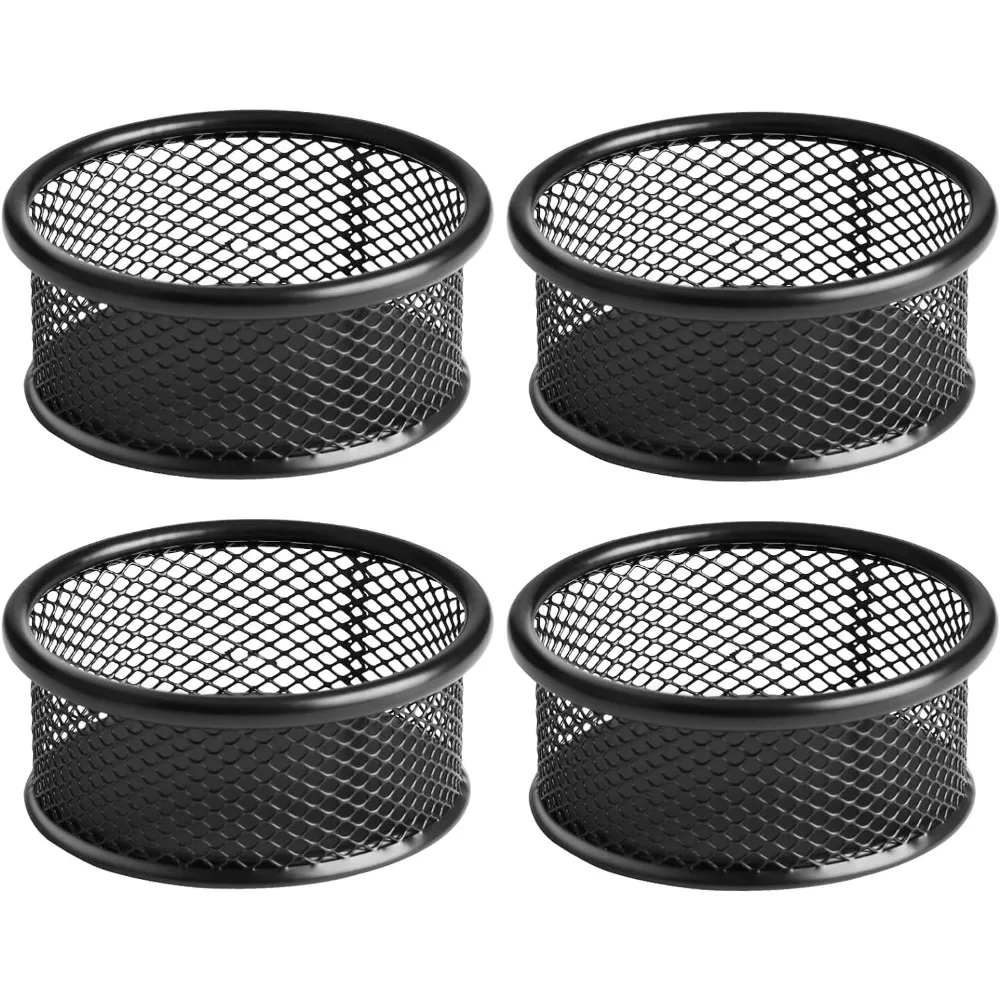 Mesh Paper Clip Holder for Desk - 4 Pack, Black Wire Mesh Bowls, Office Organizer for Small Parts