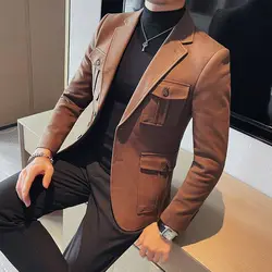 2024 Light Luxury New Tweed Suit Jacket Men's Winter Thick Suit Single-breasted Multi-pocket Suit Top Trend Men's Clothing