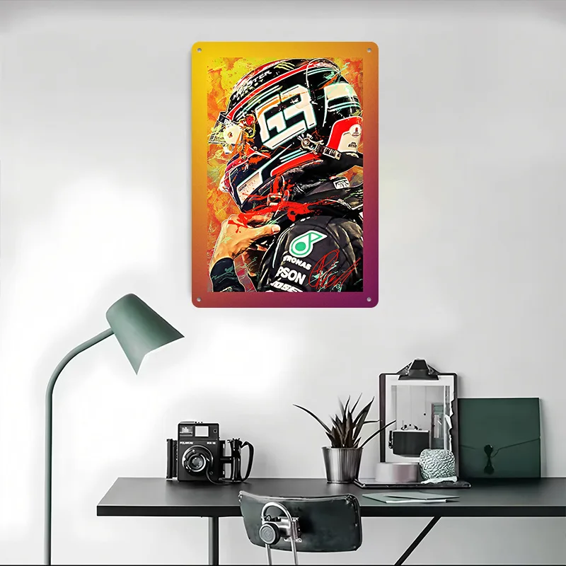 George Russell F Racing Tinplate Posters Customizable Wall Art Retro Vintage Metal Signs for Man Cave Setup Decorations House