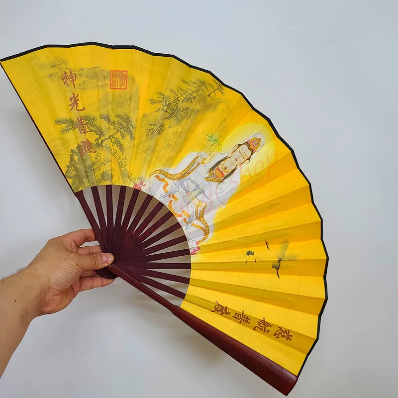 a buddism godness guanyin  fan  10 inch silk cloth  Yuantong Tianzun folding fan,  Exquisite Chinese classical retro fan