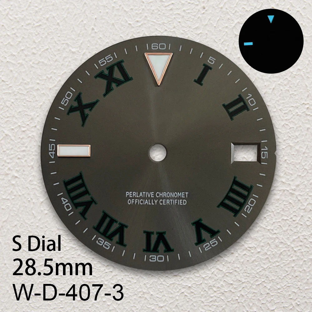 28.5mm S Logo Dial Fit NH35/NH36/4R/7S Movement Ice Blue Luminous Epipremnum Sunburst Dial Watch Modification Accessories