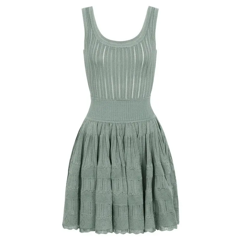 Summer New Style Knitted Dark Pattern Sleeveless Vest Dress High Waist A-Line Silhouette Fashionable for Ladies City Walk